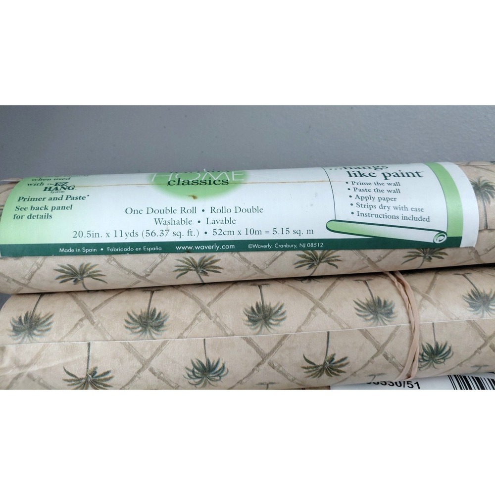 Waverly Wallpaper Palm Tree 3 Rolls 56 sq ft EACH Tropical Countryside NEW Beige - Picture 3 of 7